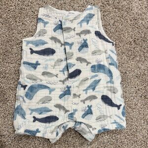 Angel Dear Muslin Baby Romper in White and Blue